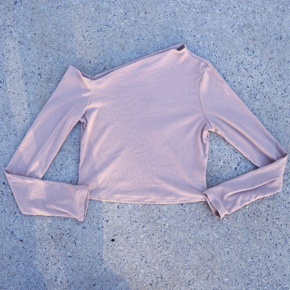 Fashion Nova Asymmetrical Ribbed Top L One Shoulder Long Sleeve Quiet Luxury